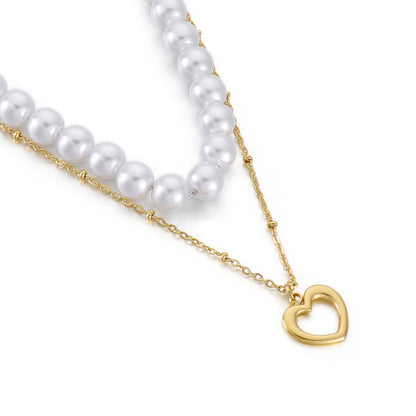 Wholesale Simple Style Heart Shape Shell Titanium Steel Plating Pendant Necklace