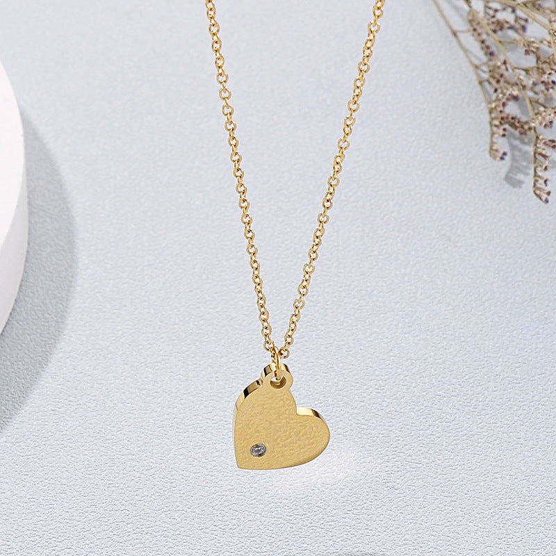 Wholesale Simple Style Heart Shape Stainless Steel Titanium Steel Inlay Zircon Pendant Necklace