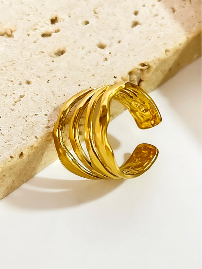 Vintage Style Solid Color Stainless Steel Layered Plating 18k Gold Plated Open Rings
