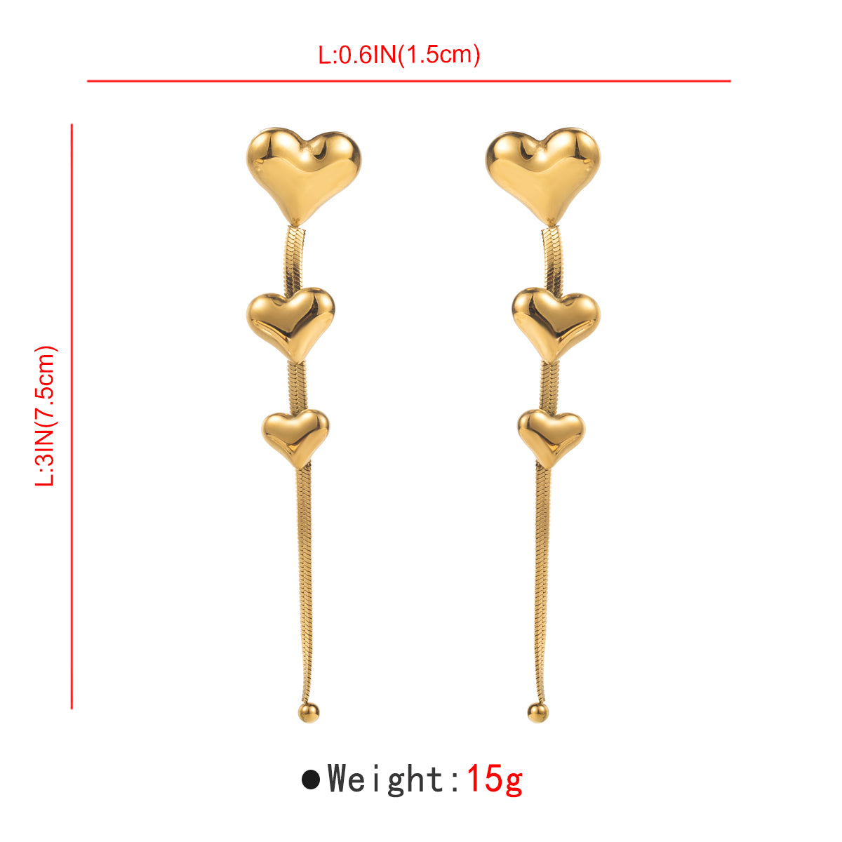 1 Pair Modern Style Simple Style Heart Shape Solid Color Stainless Steel Drop Earrings
