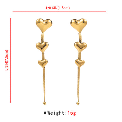 1 Pair Modern Style Simple Style Heart Shape Solid Color Stainless Steel Drop Earrings