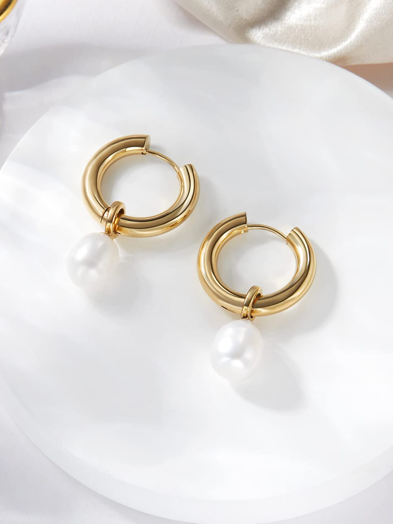 1 Pair Lady Round Plating Stainless Steel 18k Gold Plated Drop Earrings