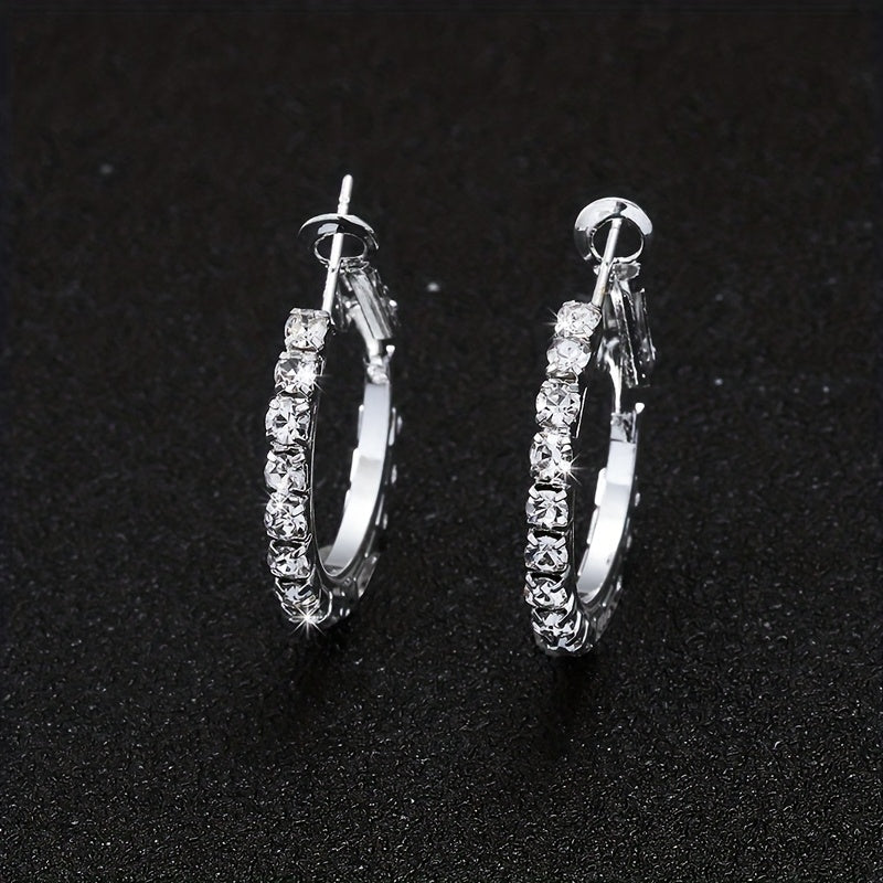 1 Pair Basic Classic Style Solid Color Plating Inlay Copper Rhinestones Silver Plated Earrings