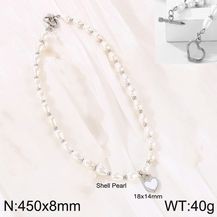 Wholesale Simple Style Classic Style Heart Shape Titanium Steel Beaded Pendant Necklace