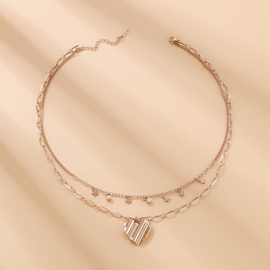 Wholesale Simple Style Classic Style Heart Shape Titanium Steel Inlay Rhinestones Layered Necklaces