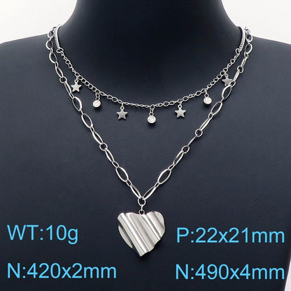 Wholesale Simple Style Classic Style Heart Shape Titanium Steel Inlay Rhinestones Layered Necklaces