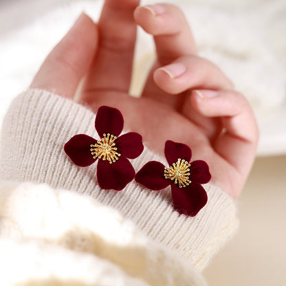 1 Pair Simple Style Classic Style Flower Plating Flocking Gold Plated Ear Studs