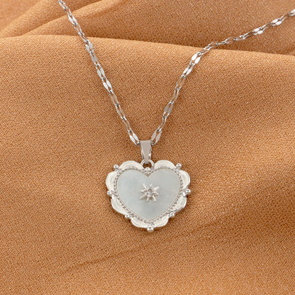 Wholesale Vintage Style Heart Shape Stainless Steel Plating Inlay Silver Plated Zircon Pendant Necklace