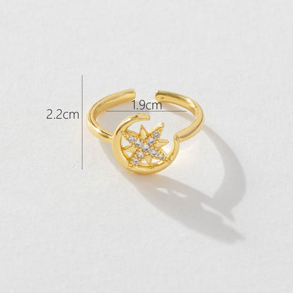Retro Simple Style Star Moon Copper Plating Inlay Zircon Open Rings
