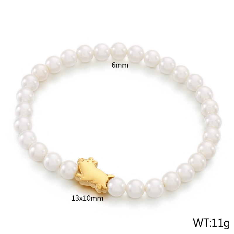 Basic Round Stainless Steel Artificial Pearl Beaded Women's Bracelets