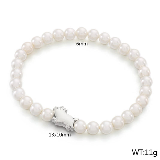 Basic Round Stainless Steel Artificial Pearl Beaded Women's Bracelets
