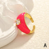 Simple Style Round Copper Enamel Plating Inlay Zircon 18k Gold Plated Open Rings
