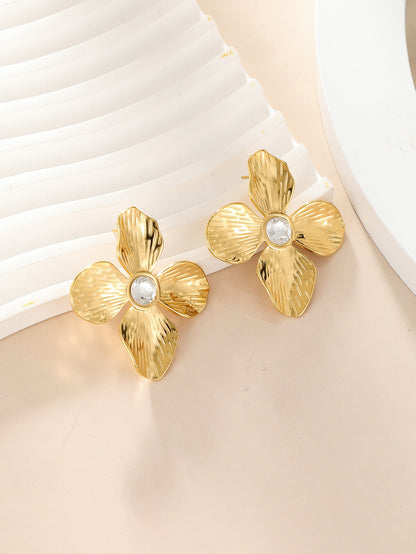 1 Pair Commute Flower Plating Inlay Stainless Steel Zircon 18k Gold Plated Ear Studs