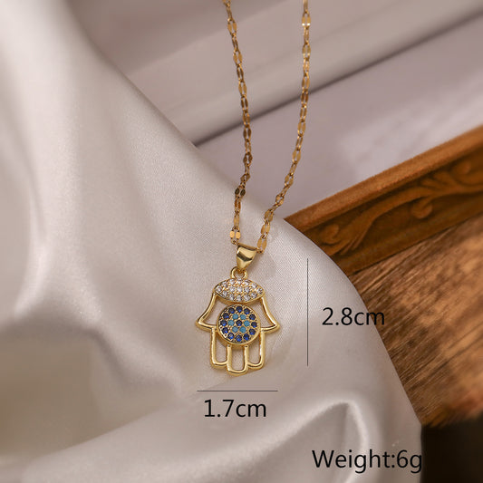 Simple Style Hand Of Fatima Copper Plating Inlay Zircon 18k Gold Plated Earrings Necklace Jewelry Set