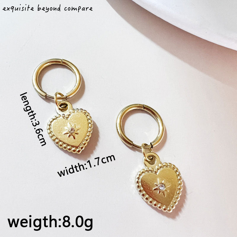 1 Pair Simple Style Water Droplets Heart Shape Flower Plating Inlay Carving Stainless Steel Titanium Steel Zircon Gold Plated Drop Earrings