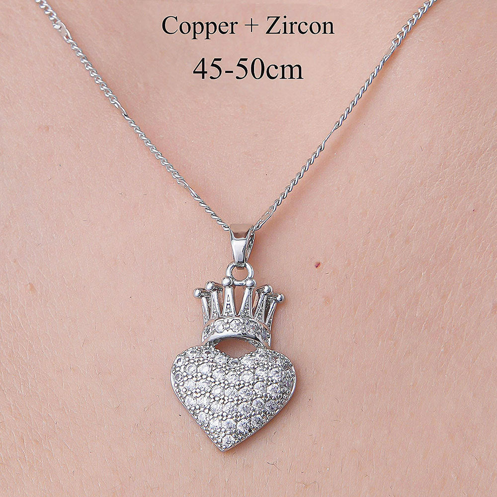 Wholesale Simple Style Cross Heart Shape Crown Stainless Steel Titanium Steel Polishing Plating Inlay Zircon Pendant Necklace
