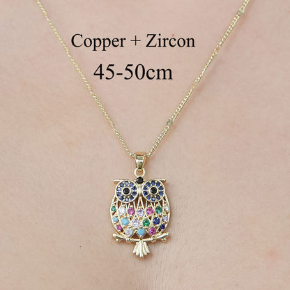 Simple Style Devil's Eye Heart Shape Owl Copper Plating Inlay Zircon Pendant Necklace