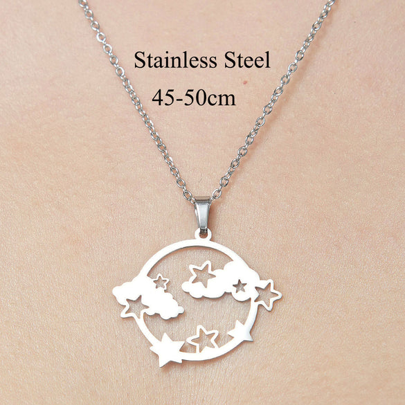 Wholesale Simple Style Clouds Star Moon Stainless Steel Titanium Steel Polishing Plating Pendant Necklace
