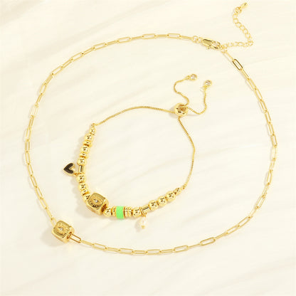 Simple Style Streetwear Devil's Eye Heart Shape Copper Enamel Plating Inlay Zircon 18k Gold Plated Bracelets Necklace