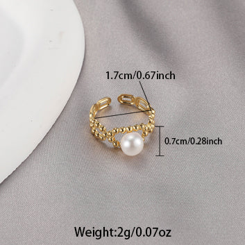 French Style Classic Style Heart Shape Stainless Steel Inlay Pearl Open Rings