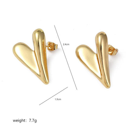 1 Pair Simple Style Heart Shape Polishing Plating Copper 18K Gold Plated Ear Studs
