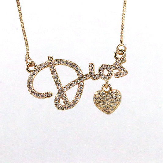 Simple Style Heart Shape Metal Inlay Diamond Zircon Women's Pendant Necklace