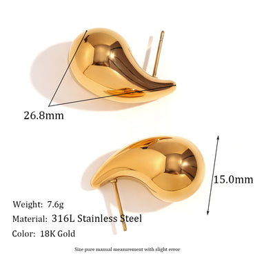 1 Pair Basic Retro Classic Style Water Droplets Plating Stainless Steel 18k Gold Plated Ear Studs