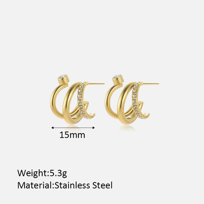 1 Pair Casual Classic Style Geometric Plating Inlay Stainless Steel Artificial Diamond Ear Studs