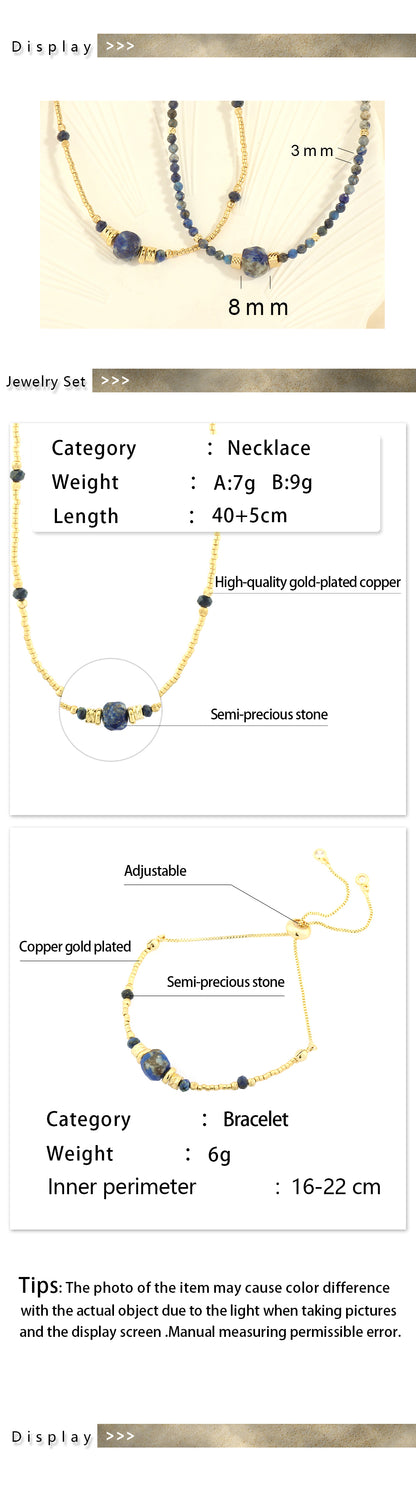 Bohemian Geometric Stone Copper Beaded Handmade Inlay Zircon 18k Gold Plated Bracelets Necklace