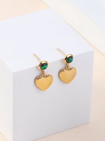 1 Pair Elegant Streetwear Heart Shape Plating Inlay Stainless Steel Natural Stone 18k Gold Plated Drop Earrings
