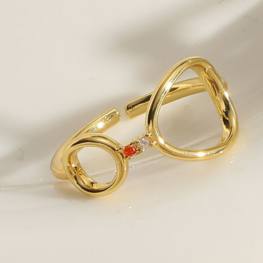 Elegant Streetwear Commute Geometric Copper Plating Inlay Zircon 14k Gold Plated Open Rings