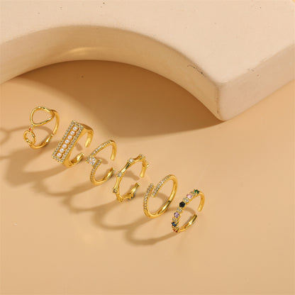 Elegant Streetwear Commute Geometric Copper Plating Inlay Zircon 14k Gold Plated Open Rings