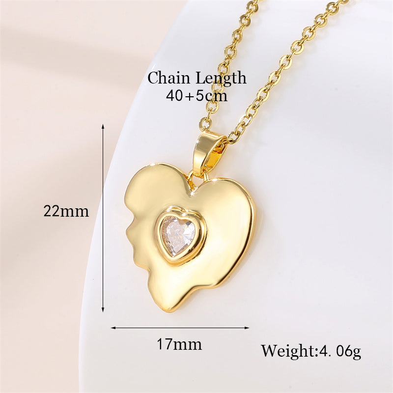 Wholesale Vintage Style Round Heart Shape Snowflake Stainless Steel Titanium Steel Plating Inlay 18k Gold Plated Gold Plated Zircon Pendant Necklace