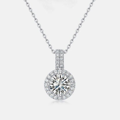 Elegant Round Sterling Silver Gra Inlay Moissanite Silver Plated Pendant Necklace
