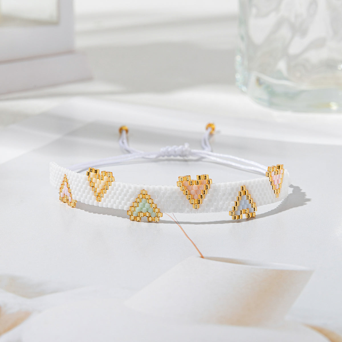 Simple Style Heart Shape Glass Rope Handmade Women's Bracelets