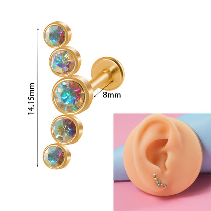 Simple Style Round Stainless Steel Inlay Opal Zircon Lip Stud Ear Studs
