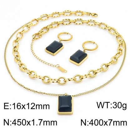 Elegant Lady Geometric Titanium Steel Inlay Zircon Earrings Necklace