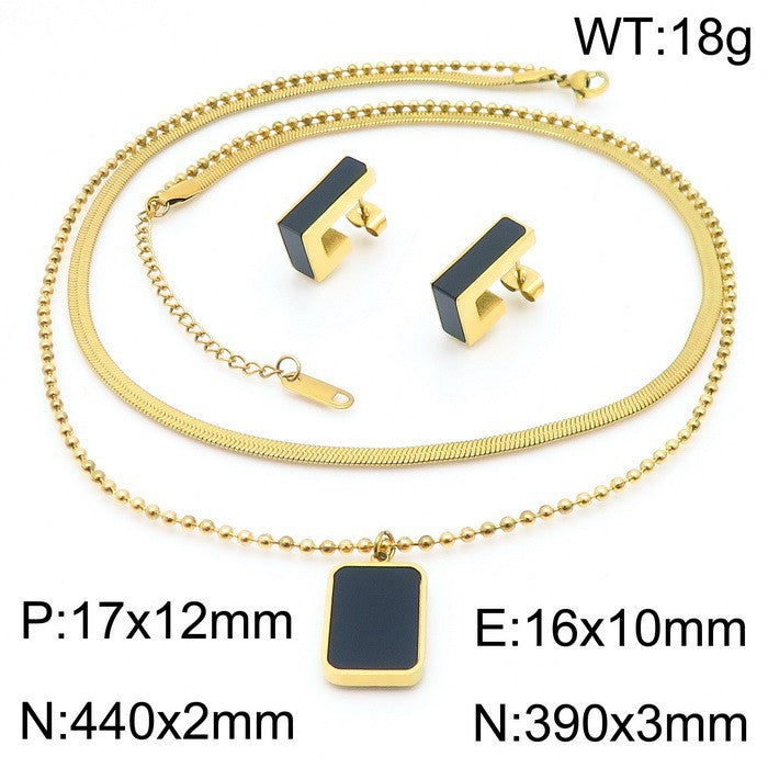 Elegant Lady Geometric Titanium Steel Inlay Zircon Earrings Necklace