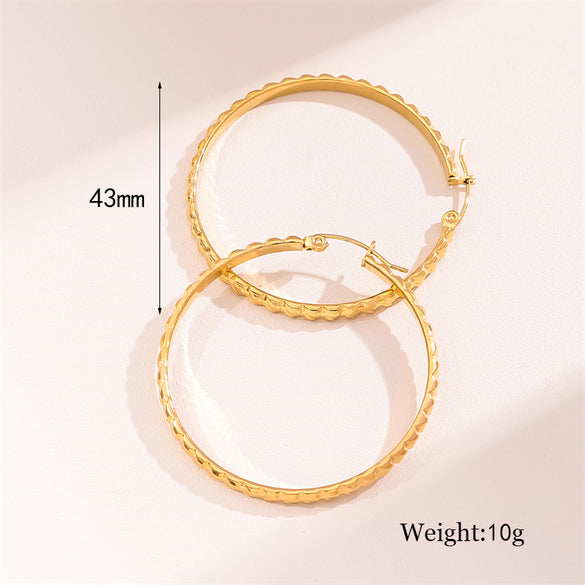 1 Pair Retro Simple Style Round Waves Plating Stainless Steel 18k Gold Plated Hoop Earrings