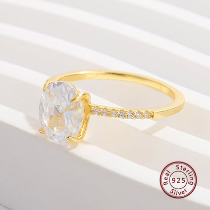 Elegant Simple Style Oval Sterling Silver Plating Inlay Zircon 14k Gold Plated White Gold Plated Rings