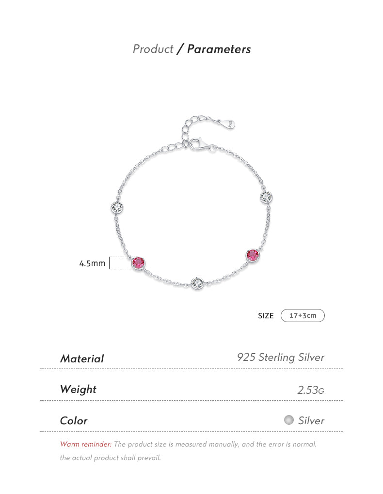 Ig Style Elegant Round Color Block Sterling Silver Plating Inlay Zircon Rhodium Plated Bracelets