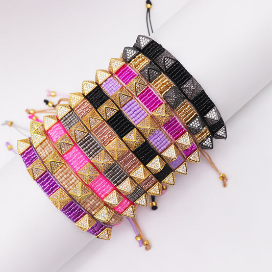 Ig Style Vintage Style Color Block Glass Zircon Handmade Unisex Bracelets