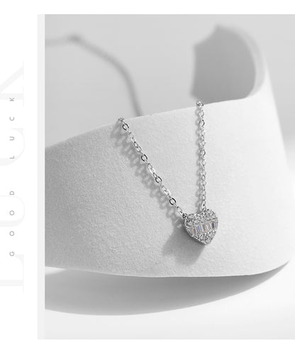 Ig Style Elegant Heart Shape Sterling Silver Plating Inlay Zircon Rhodium Plated Pendant Necklace