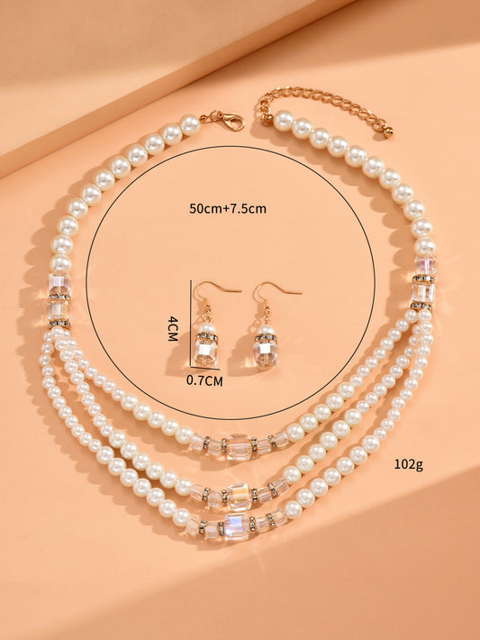 Simple Style Classic Style Round Plastic Beaded Inlay Rhinestones Women's Jewelry Set