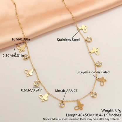 Wholesale Simple Style Solid Color Stainless Steel Plating Inlay Gold Plated Zircon Necklace