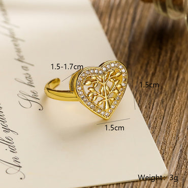 Elegant Simple Style Geometric Heart Shape Copper Plating Inlay Zircon 18k Gold Plated Open Rings