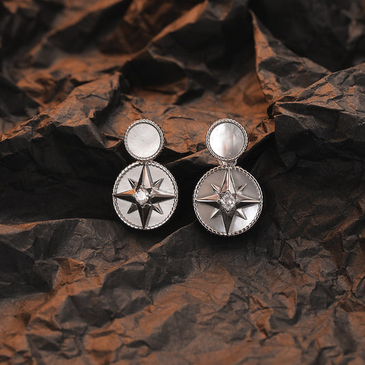 1 Piece Elegant Round Star Plating Inlay Sterling Silver Shell White Gold Plated Drop Earrings