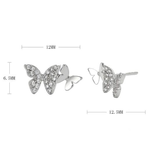 1 Pair Sweet Butterfly Inlay Sterling Silver Rhinestones Ear Studs