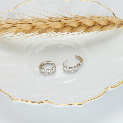 1 Pair Sweet Heart Shape Inlay Sterling Silver Zircon Earrings