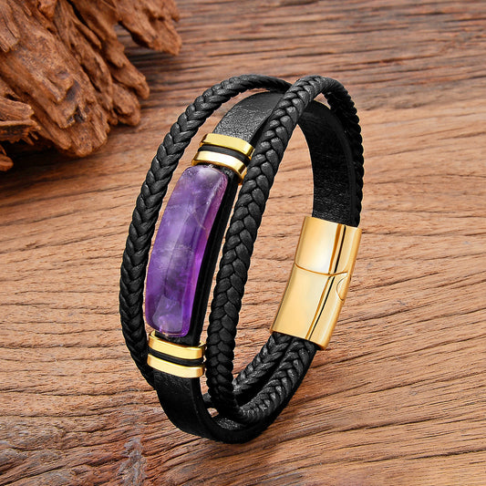 Luxurious Artistic Color Block Stainless Steel Natural Stone Handmade Unisex Bracelets